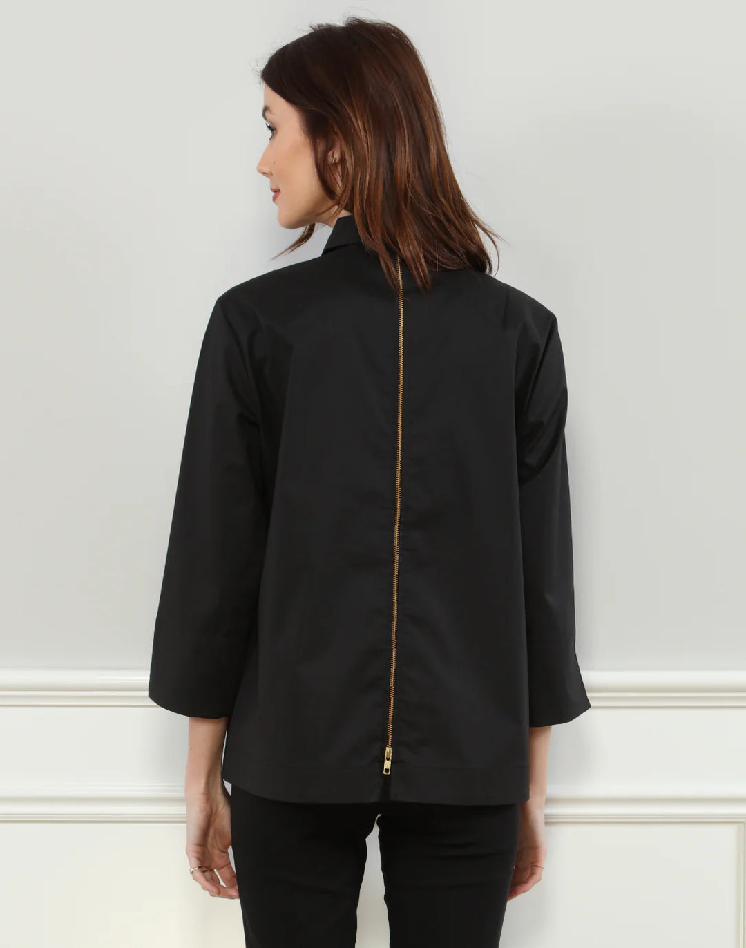 Hinson Wu Xena 3/4 Sleeve Zip Back Shirt in Black
