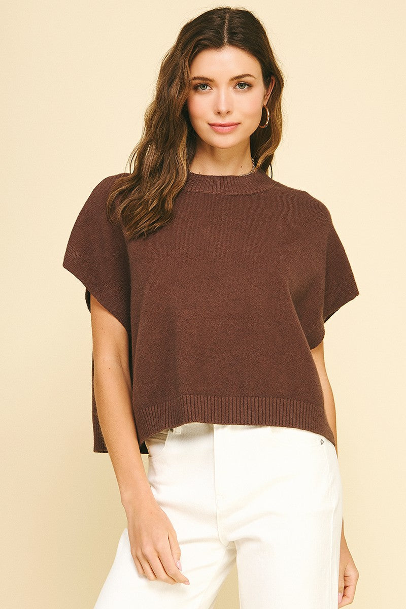 Brown Dropped Shoulder Sweater Top