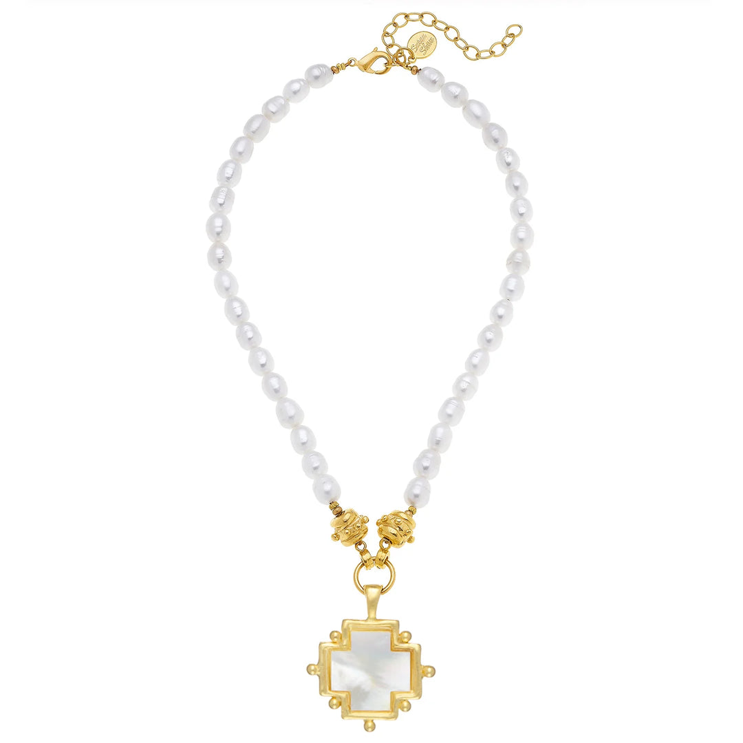 Susan Shaw Mother of Pearl Cross Pearl Necklace