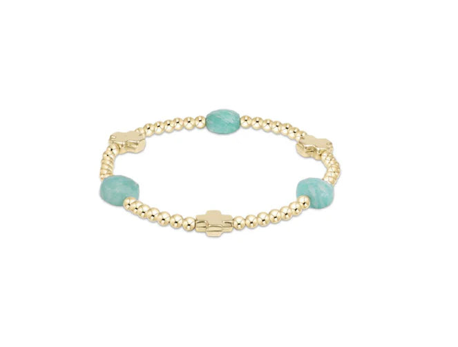 Enewton Signature Cross Admire Gold Pattern 3mm Bead Bracelet- Amazonite
