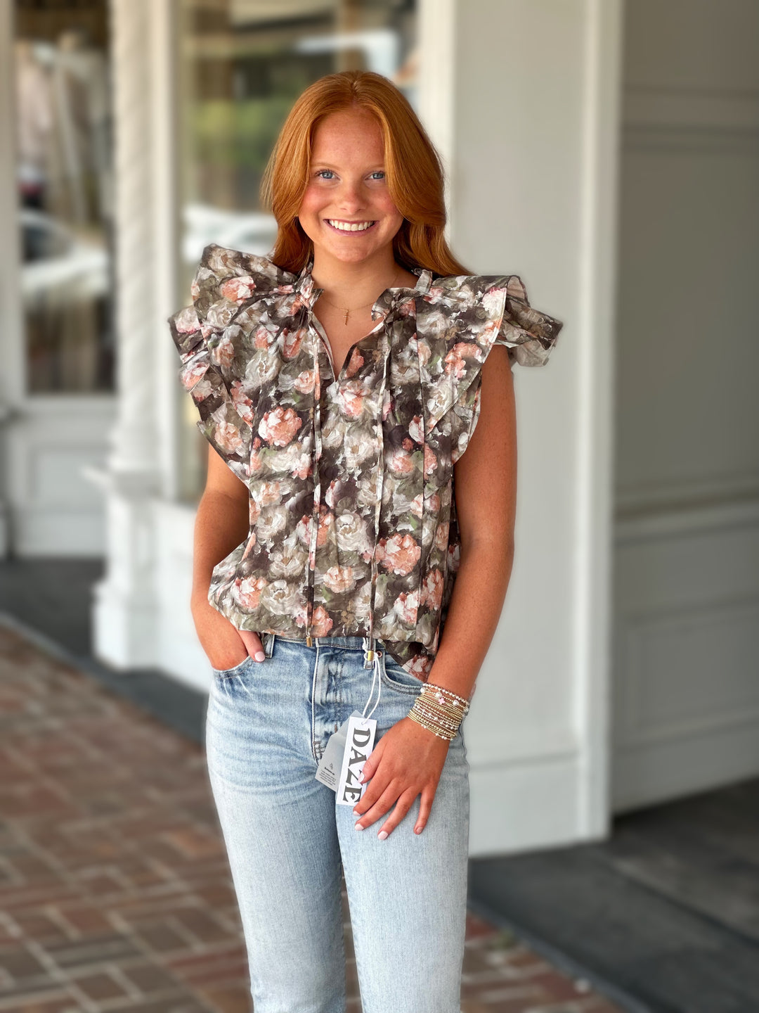 Day By Day Floral Top in Olive