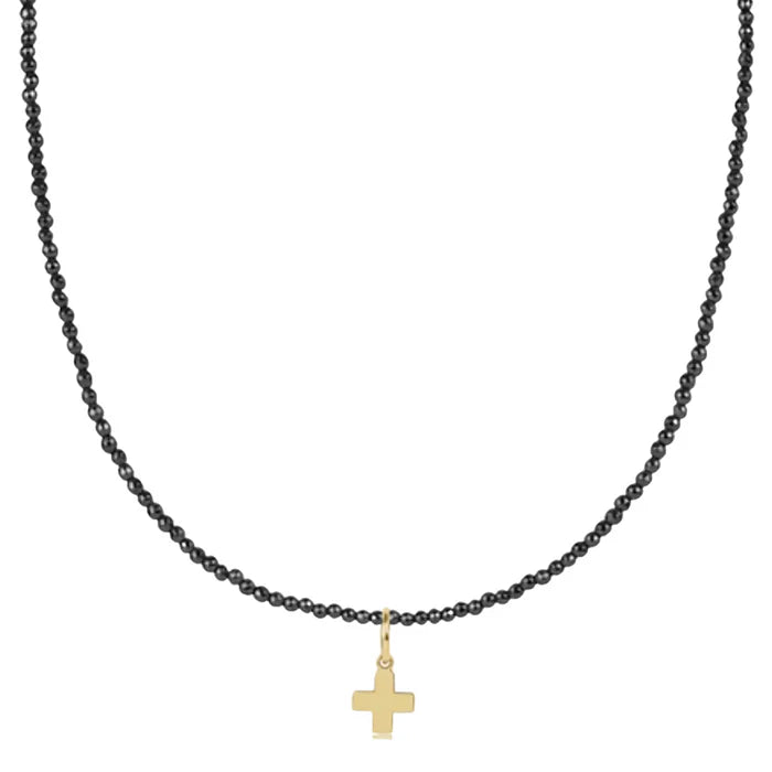 enewton 17" Choker Faceted Hematite 2mm Signature Cross Gold Charm