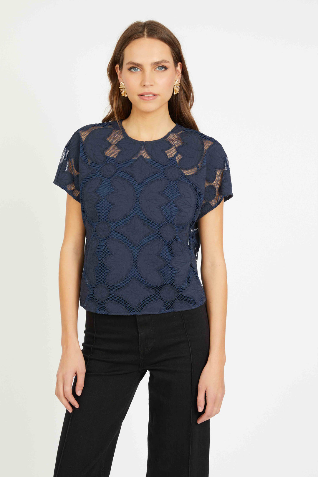 Carmen Top in Navy Lace