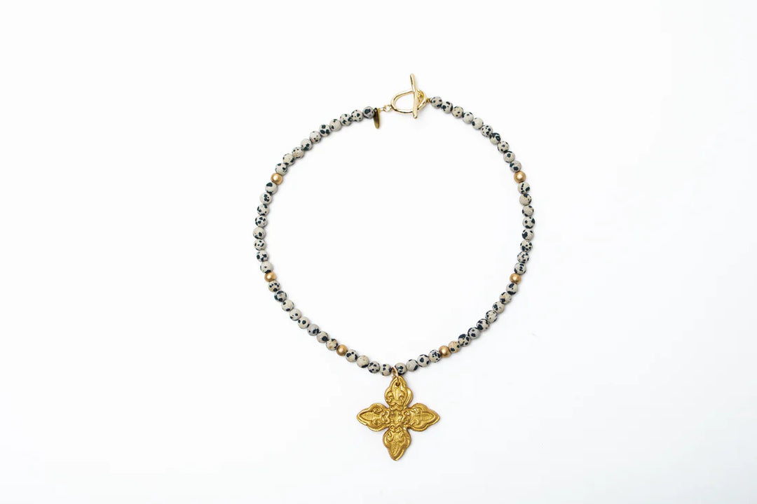 Dalmatian Jasper with Kait Cross Necklace
