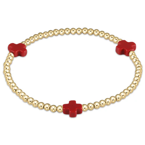 Enewton Signature Cross Gold Pattern 3mm Bead Bracelet- Red