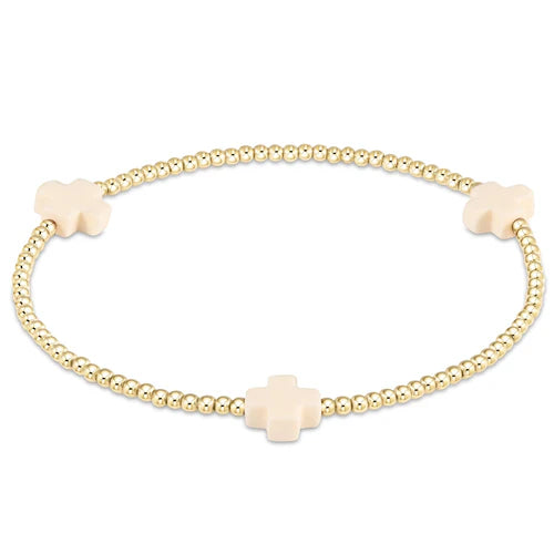 Enewton Egirl Signature Cross Gold Pattern 3mm Bead Bracelet- Off-White
