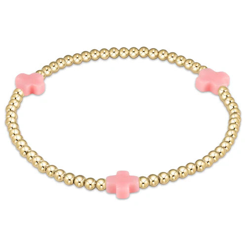 Enewton Egirl Signature Cross Gold Pattern 3mm Bead Bracelet- Pink