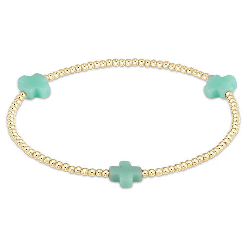 Enewton Signature Cross Gold Pattern 2mm Bead Bracelet- Mint