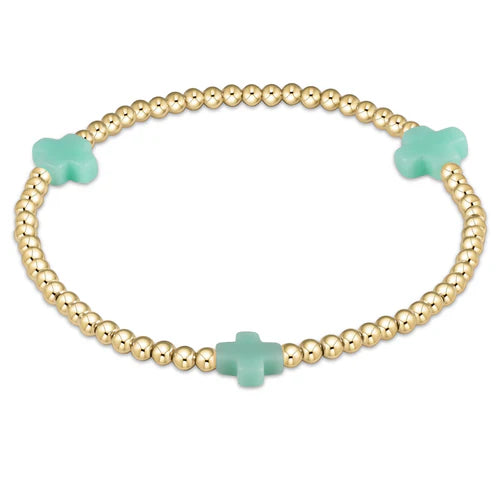 Enewton Egirl Signature Cross Gold Pattern 3mm Bead Bracelet- Mint