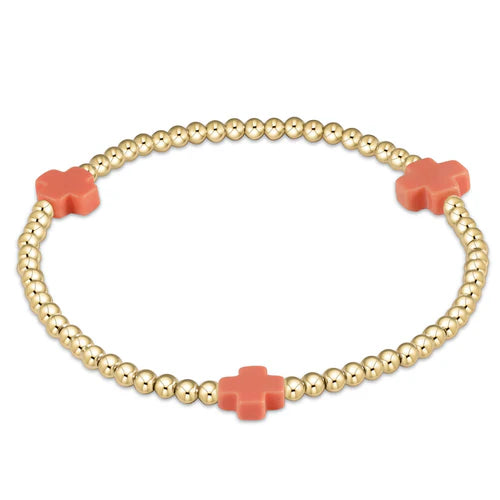 Enewton Signature Cross Gold Pattern 3mm Bead Bracelet- Coral