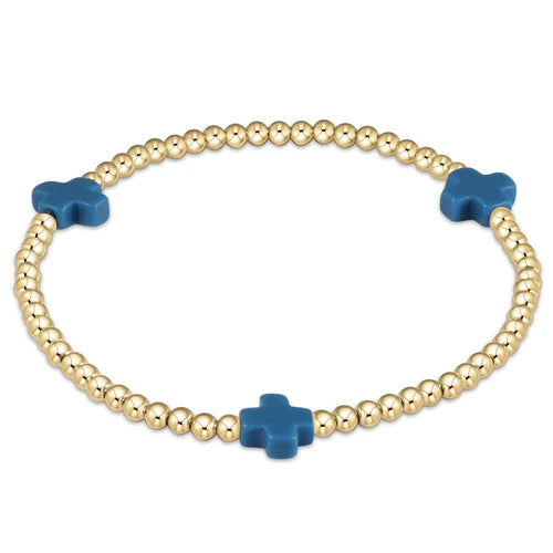 Enewton Signature Cross Gold Pattern 3mm Bead Bracelet- Cobalt
