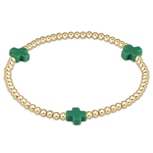 Enewton Signature Cross Gold Pattern 3mm Bead Bracelet- Emerald