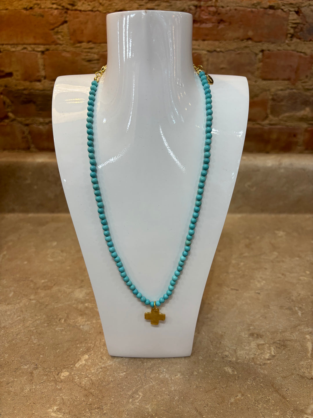 Susan Shaw Gold Cross + Turquoise Beaded Necklace