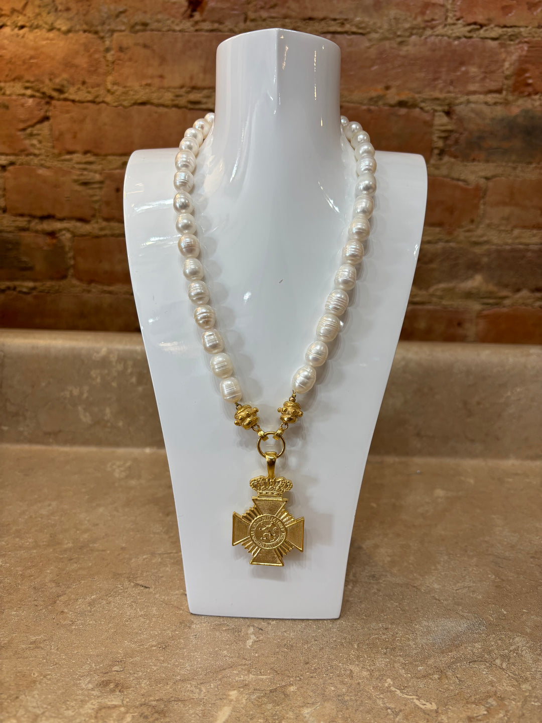 Susan Shaw Royal Maltese Cross + Pearl Necklace