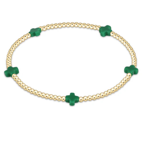 Enewton Signature Cross Small Gold Pattern 2mm Bead Bracelet- Emerald