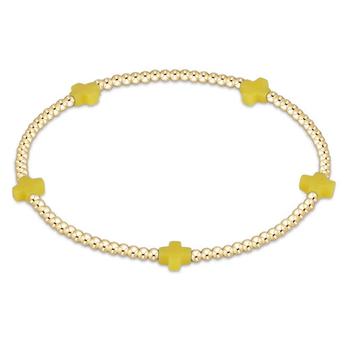Enewton Signature Cross Small Gold Pattern 2mm Bead Bracelet- Canary