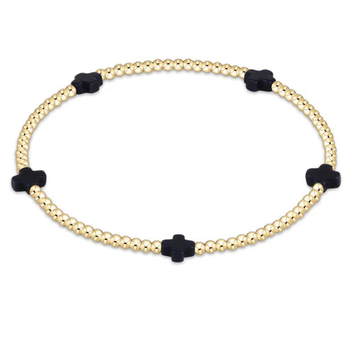 Enewton Signature Cross Small Gold Pattern 2mm Bead Bracelet- Navy