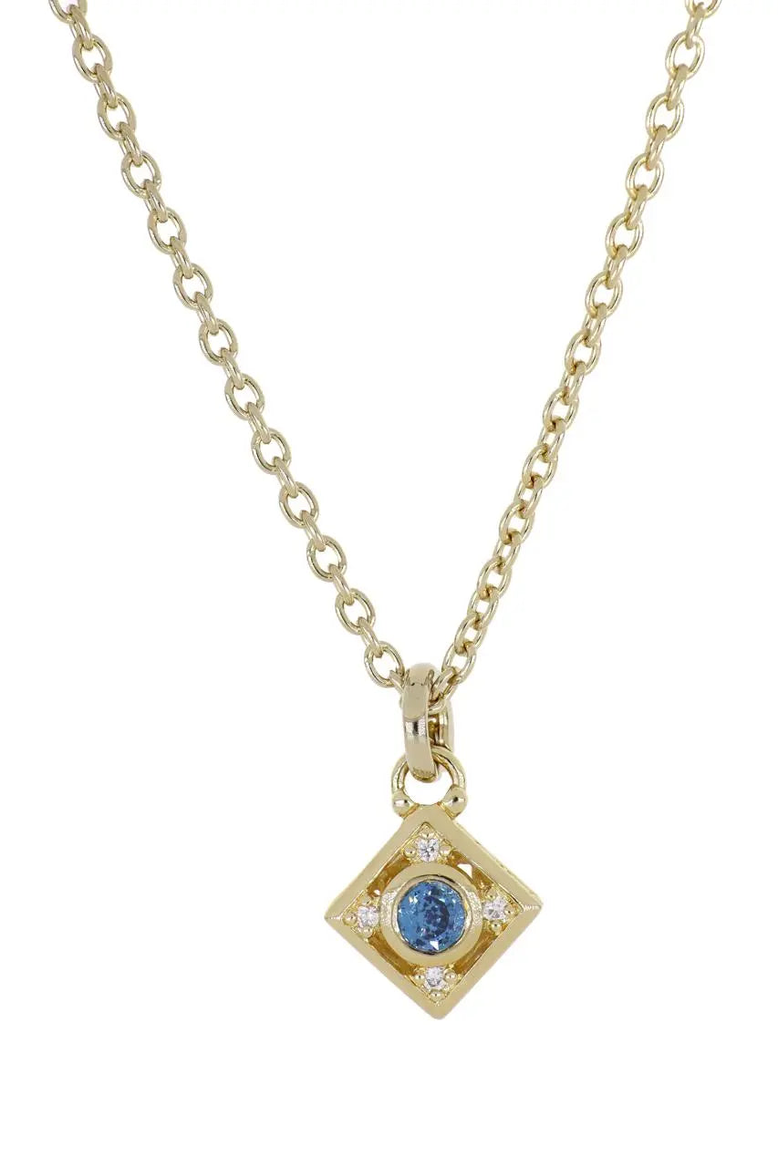 John Medeiros Diamond Pendent Necklace in Blue Sapphire-6MM