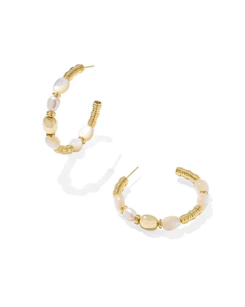 Kendra Scott Melody Beaded Hoop Earrings in Gold Ivory Mother of Pearl