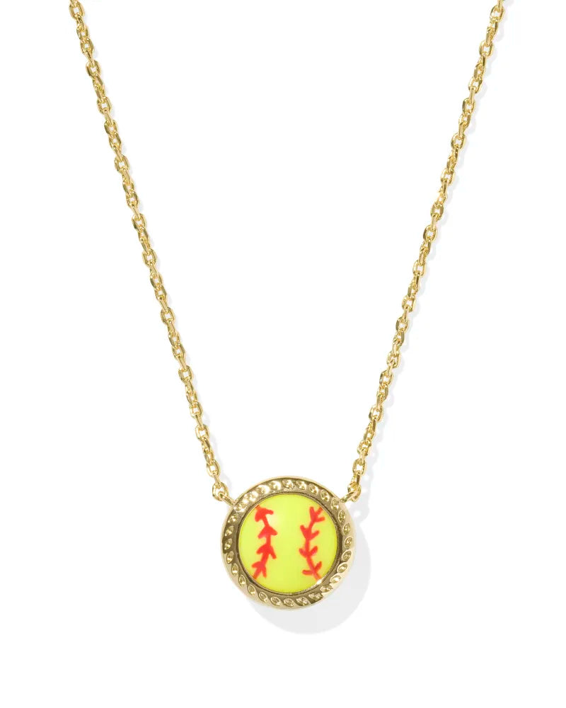 Kendra Scott Softball Short Pendant Necklace in Gold Chartreuse Magnesite