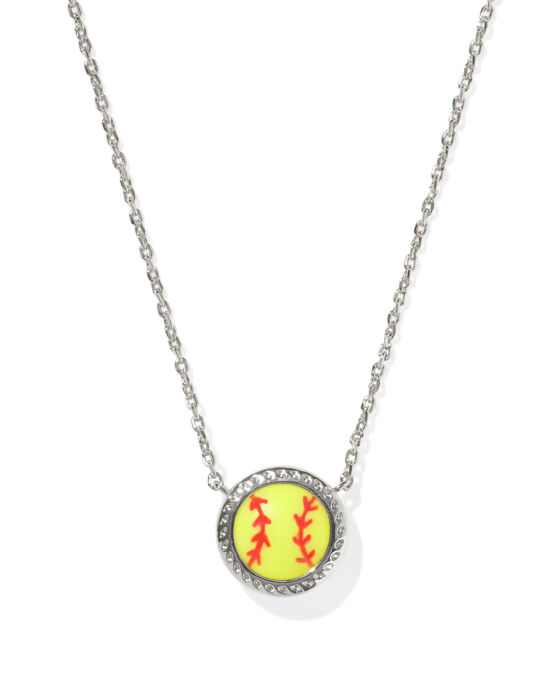 Kendra Scott Softball Short Pendant Necklace in Silver Chartreuse Magnesite