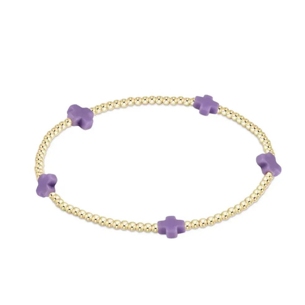 Enewton Egirl Signature Cross Small Gold Pattern 2mm Bead Bracelet- Purple