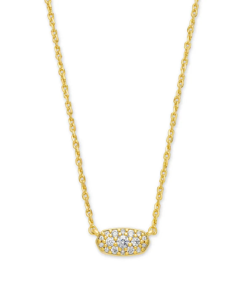 Kendra Scott Grayson Crystal Pendant Necklace in Gold Metal White Crystal