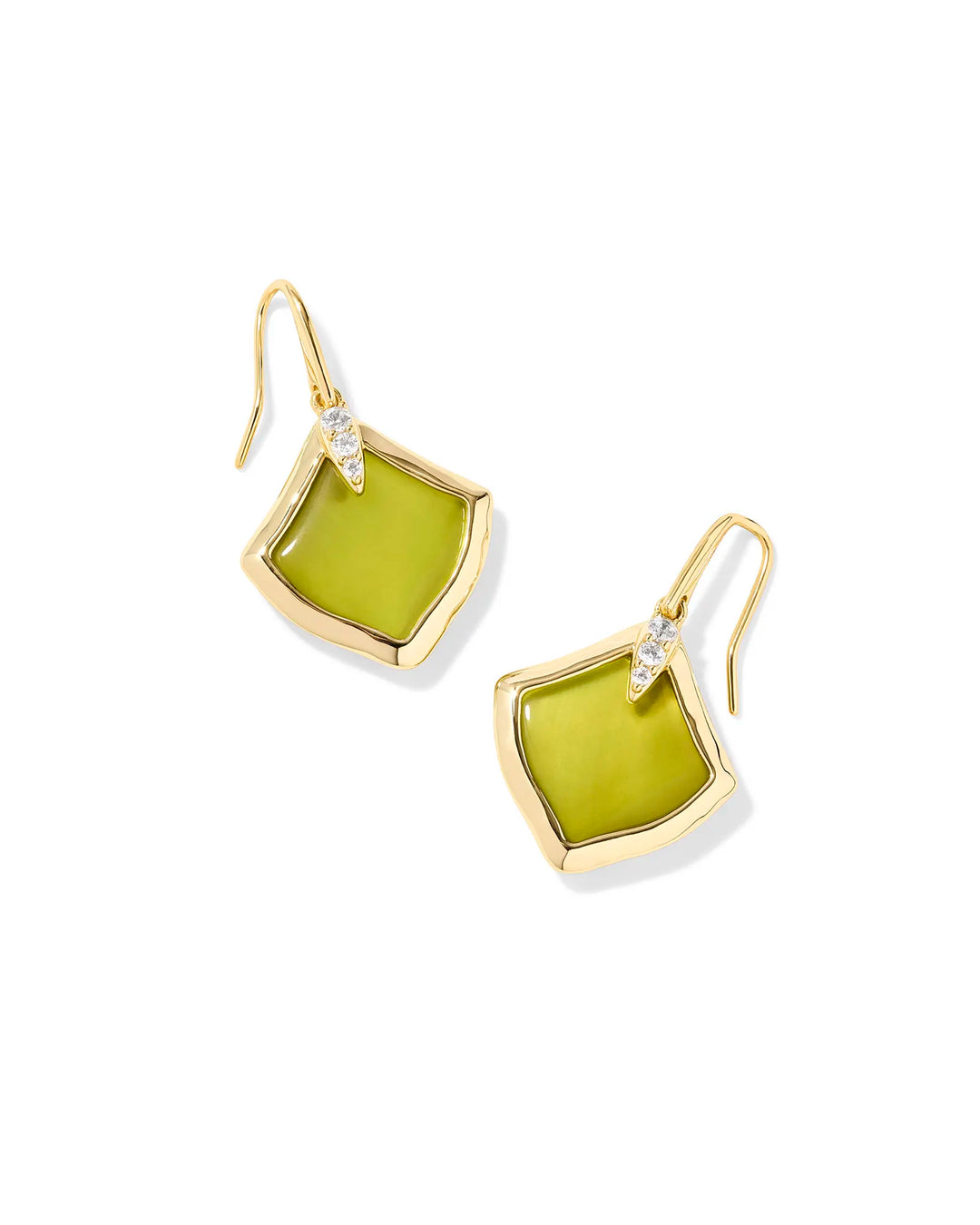 Kendra Scott Joelle Gold Drop Earrings in Chartreuse Green Mother-of-Pearl