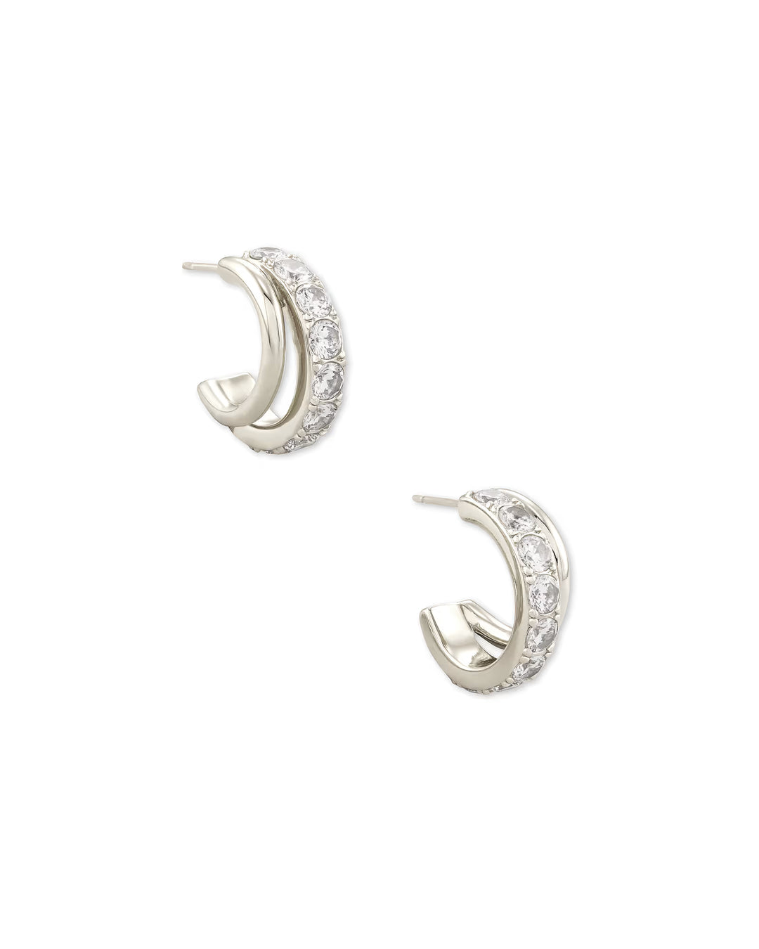 Kendra Scott Livy Silver Huggie Earrings in White Crystal