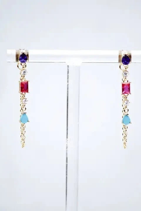 Native Gem Droplet Chain Earrings in Rainbow