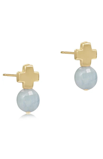 Enewton Signature Cross Gold Stud- Aquamarine