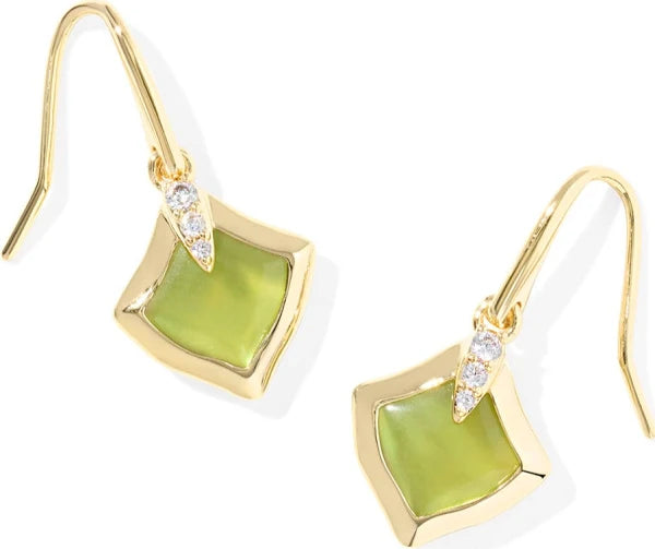 Kendra Scott Joelle Small Gold Drop Earrings in Chartreuse Mother-of-Pearl
