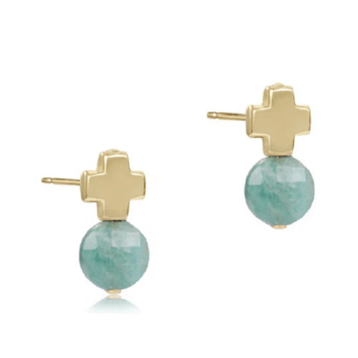 Enewton Signature Cross Gold Stud- Amazonite