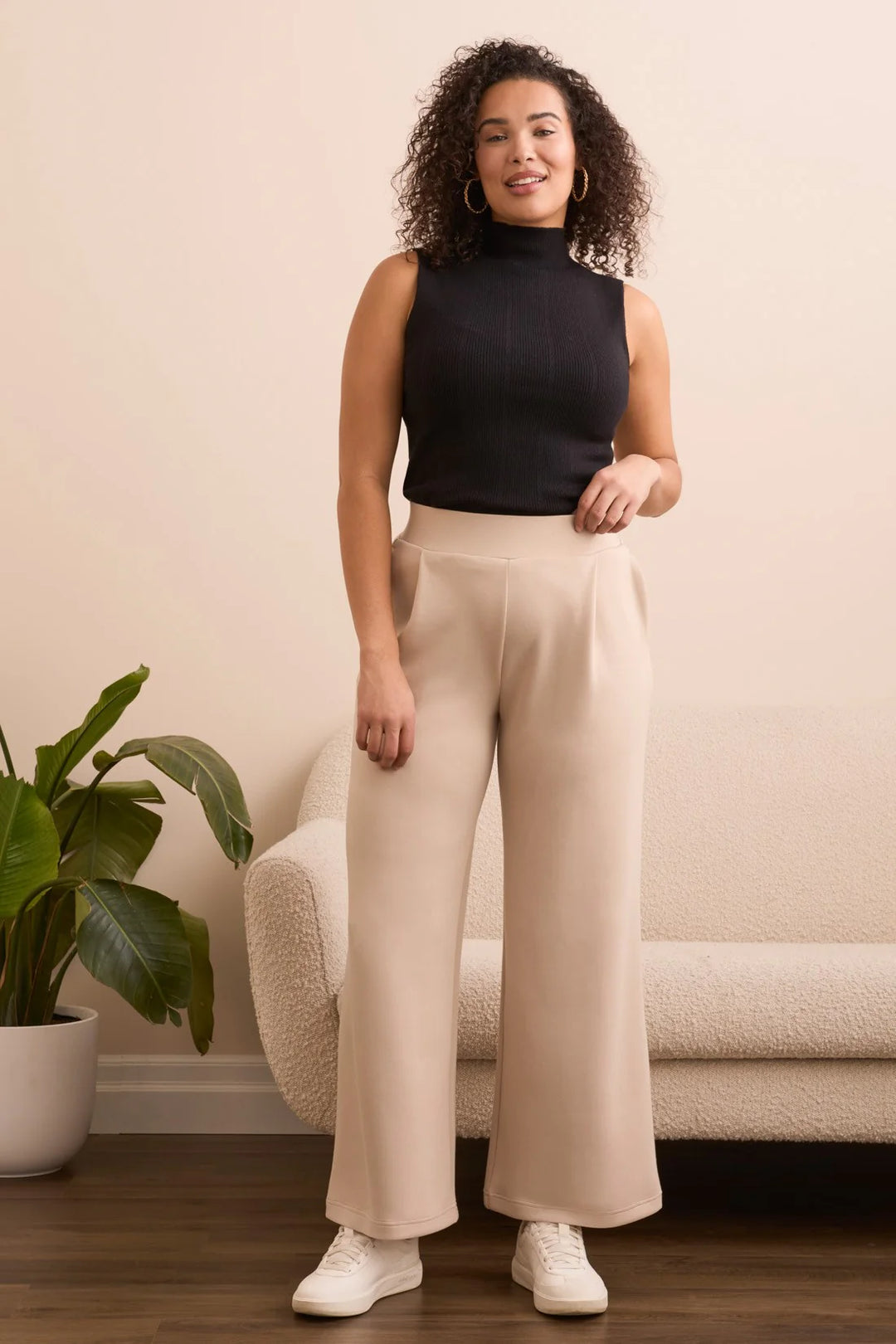 Tribal Techno Lux Wide Leg Pull-On Pants in Sandstone