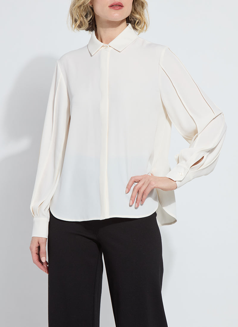 Lysse Ivette Pleated Balloon Sleeve Blouse in Natural Pearl