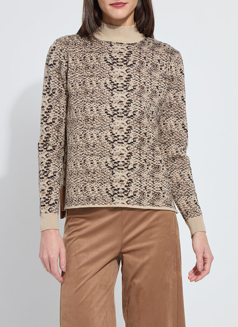 Lysse Declan Mock Neck Jacquard Sweater in Lux Camel Snake Jacquard