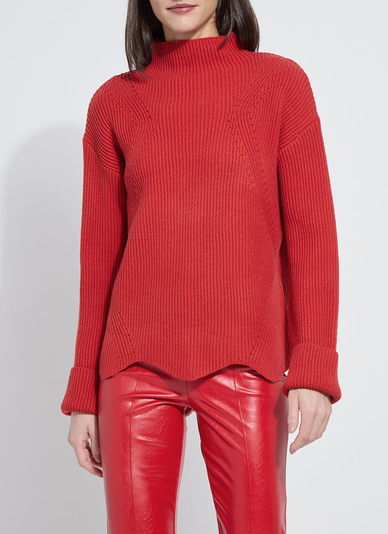 Lysse Hyacinth Cozy Rib Scallop Edge Pullover Sweater in Extra Ordinary Red
