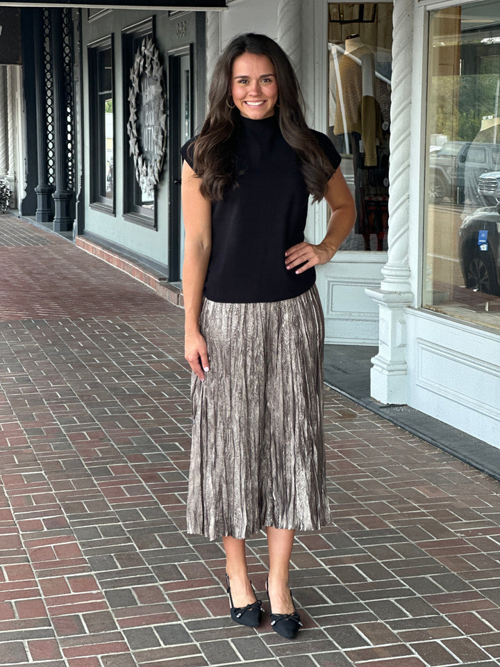Tyler Boe Cara Pleated Skirt in Metallic Bronze