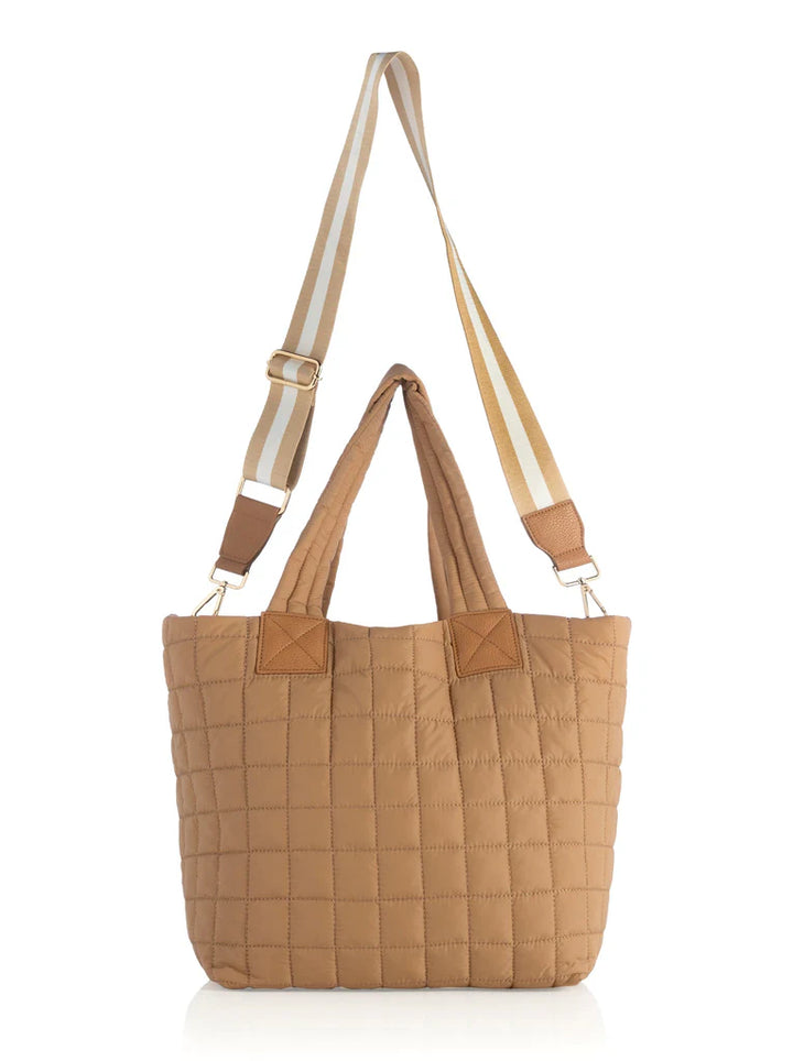 Ezra Quilted Nylon Tote in Tan