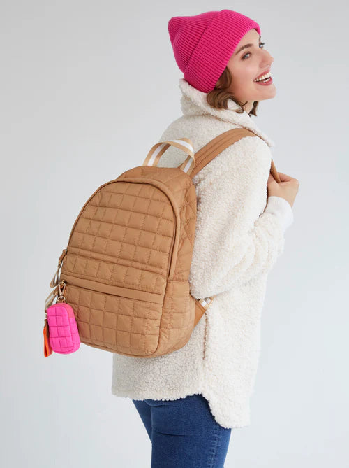 Ezra Quilted Nylon Backpack in Tan