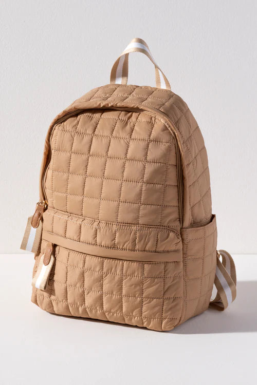 Ezra Quilted Nylon Backpack in Tan