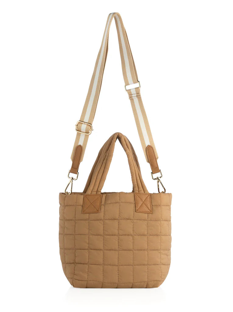 Ezra Quilted Nylon Mini Tote Cross-Body in Tan