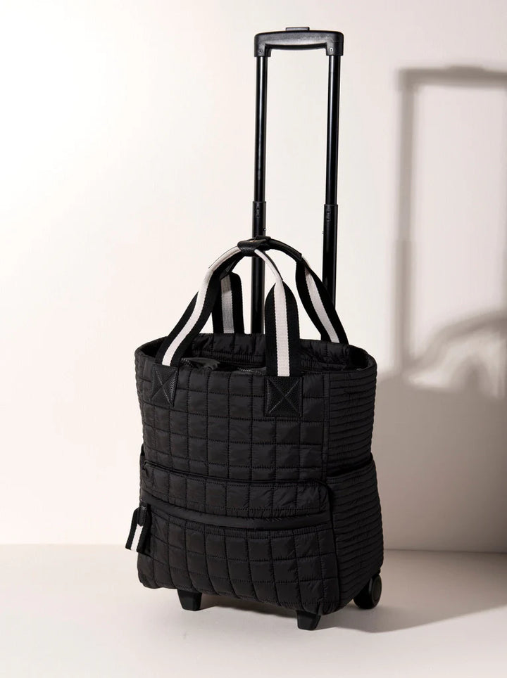 Ezra Quilted Nylon Roller Tote in Black