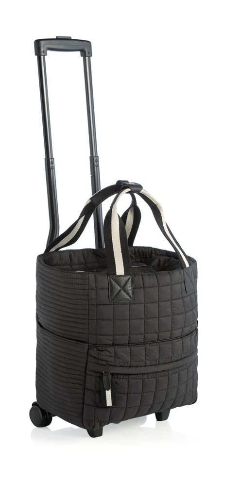 Ezra Quilted Nylon Roller Tote in Black