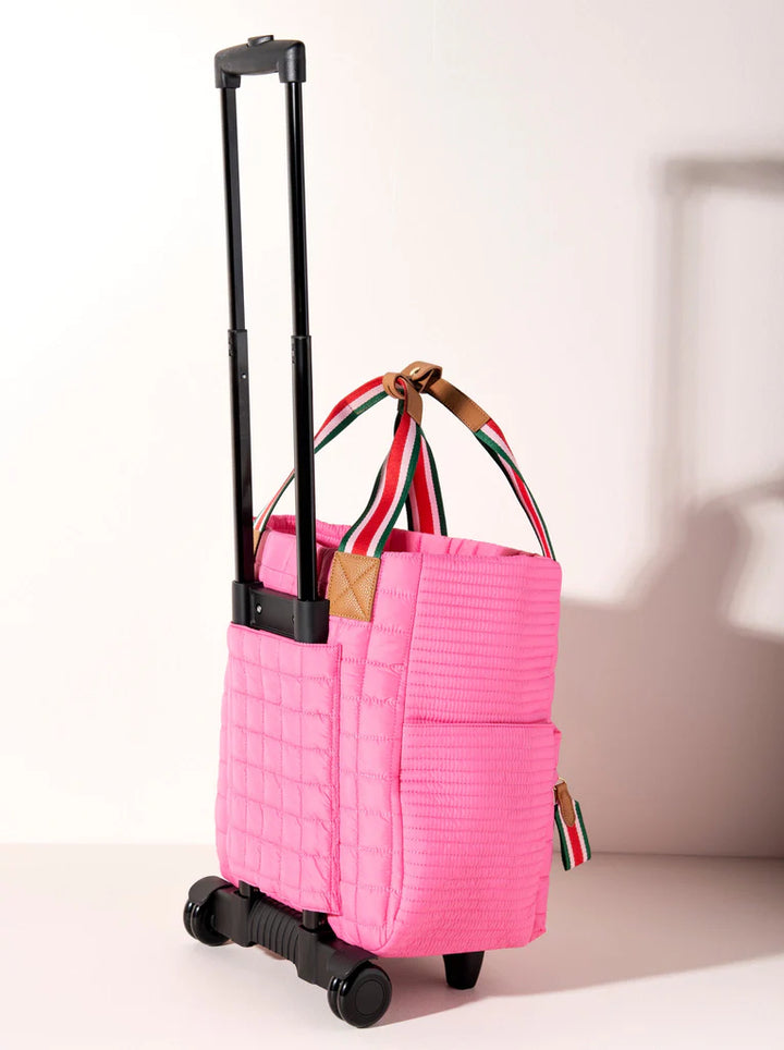 Ezra Quilted Nylon Roller Tote in Pink