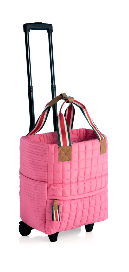 Ezra Quilted Nylon Roller Tote in Pink