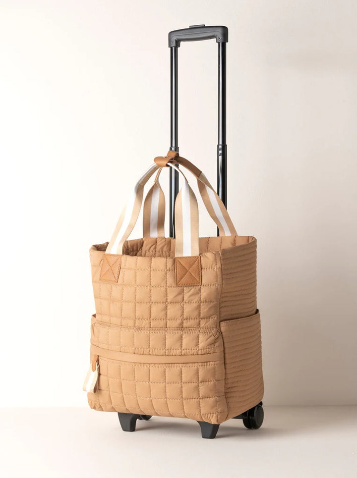 Ezra Quilted Nylon Roller Tote in Tan