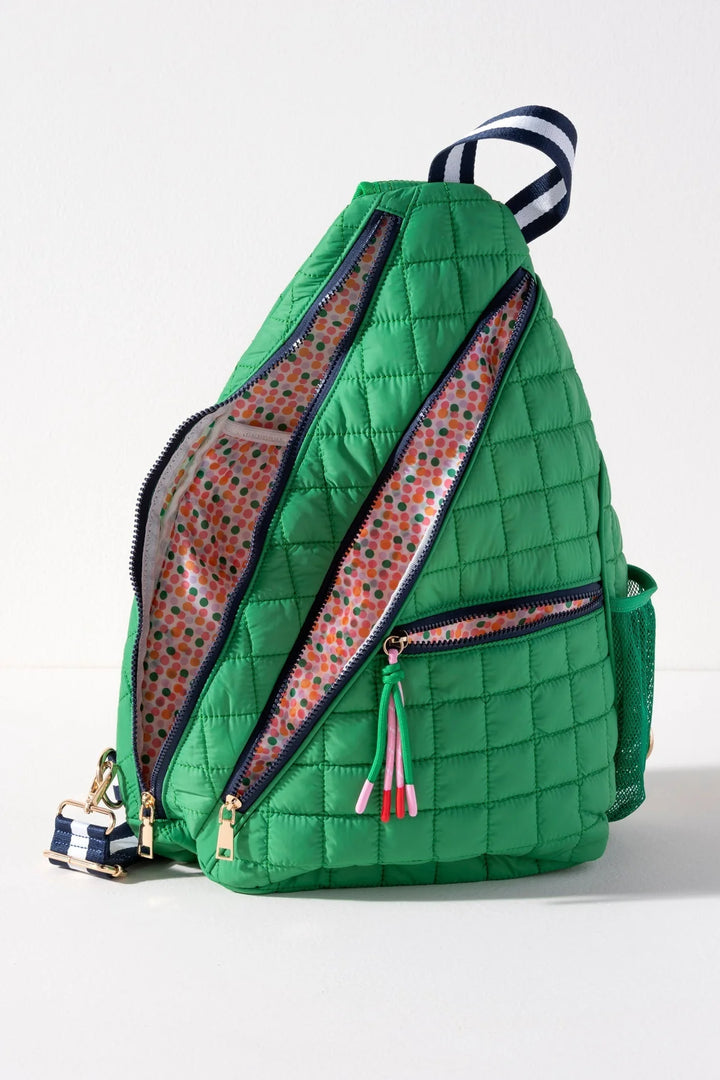 Ezra Quilted Nylon Sling Bag in Green