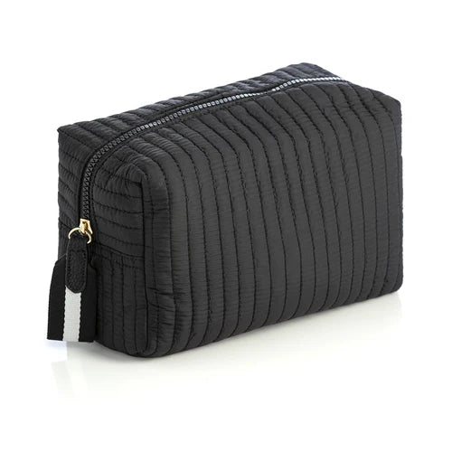 Ezra Quilted Nylon Large Boxy Cosmetic Pouch in Black