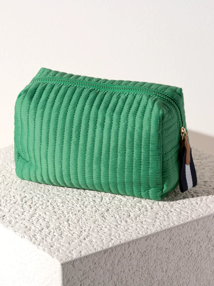 Ezra Quilted Nylon Large Boxy Cosmetic Pouch in Green